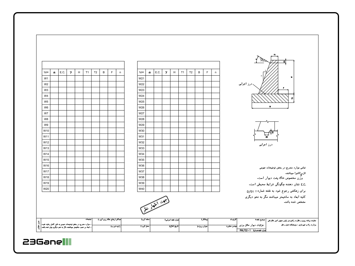 جزئیات دیوار حائل