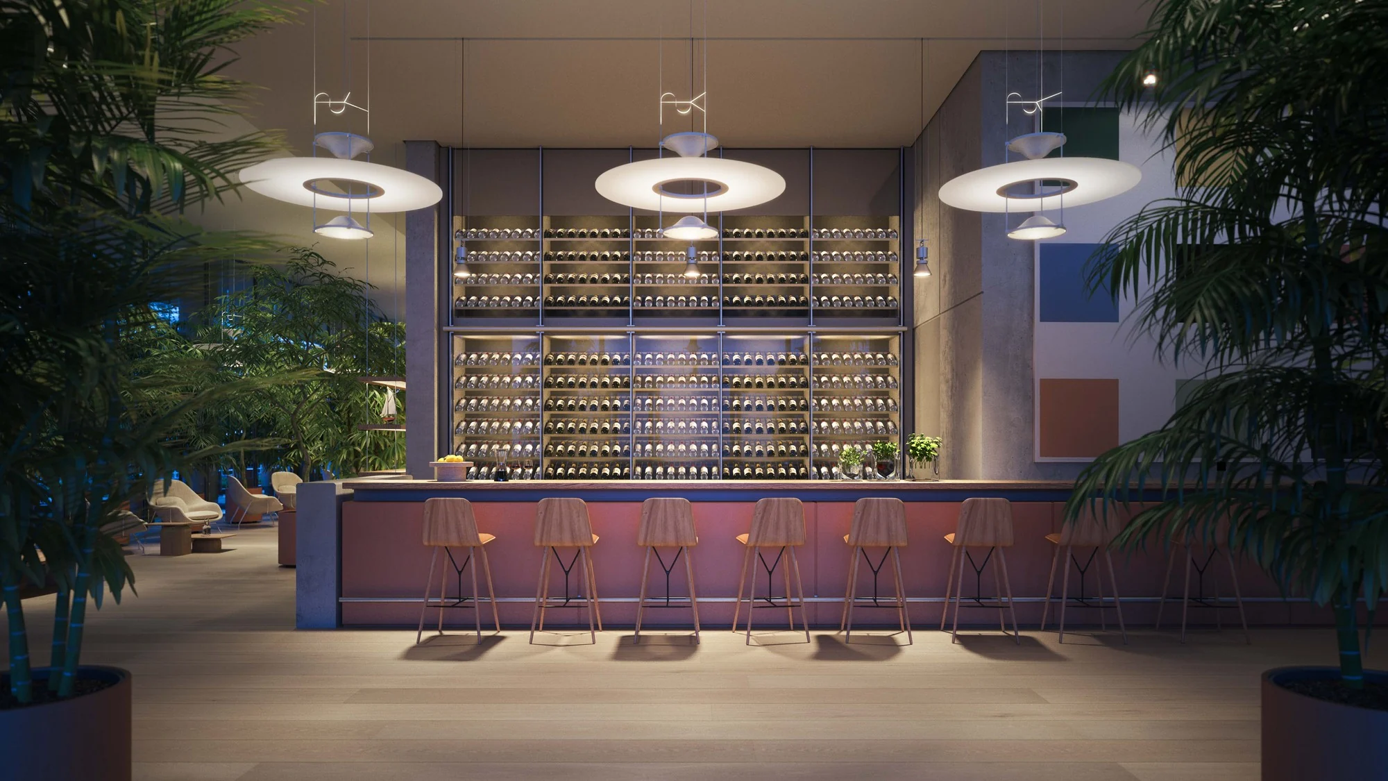 لابی باغمانند با گیاهان داخلی