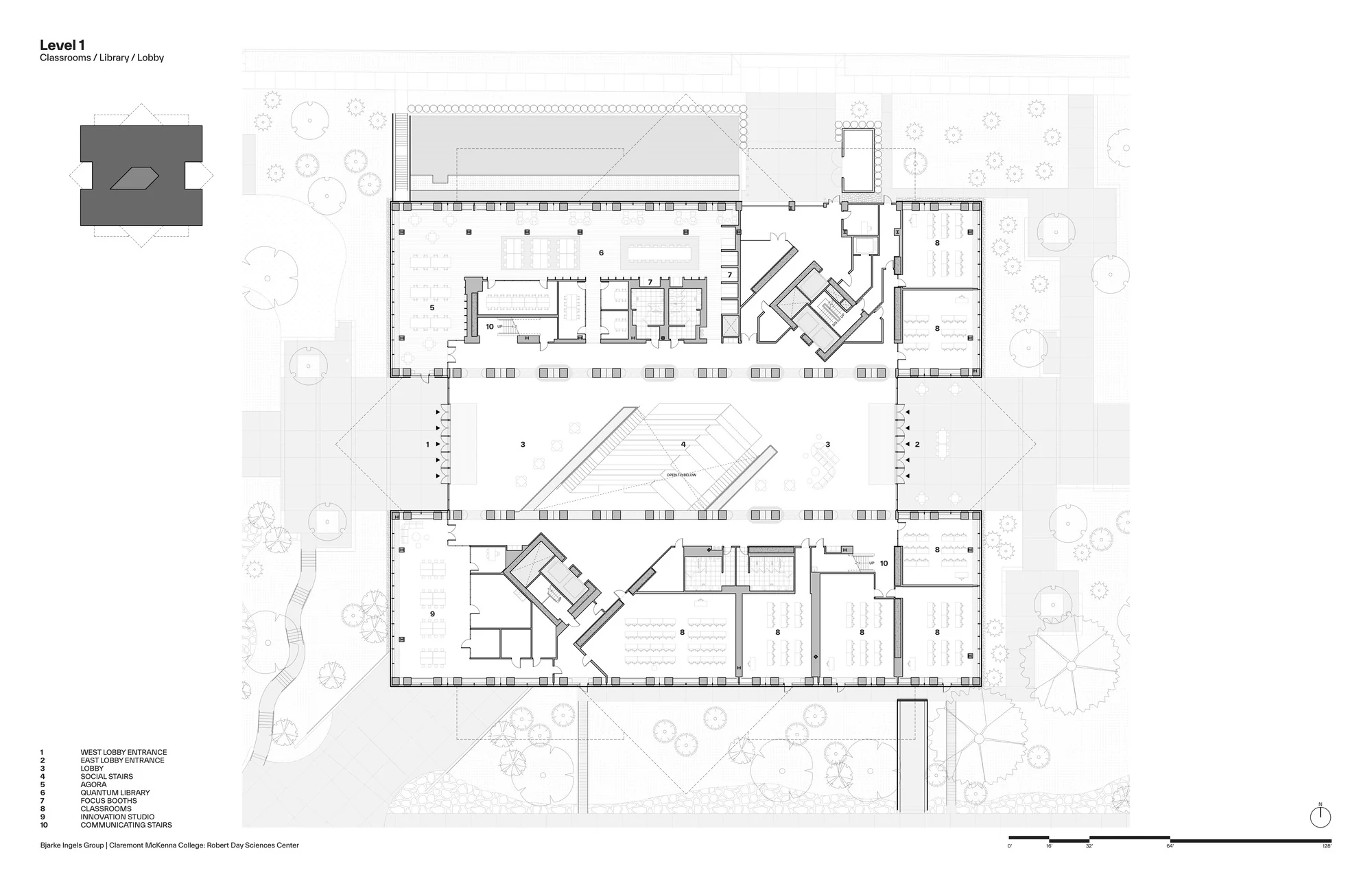 فضای همکاری علمی در مرکز علوم رابرت دی، با نمایشگرهای دیجیتال.