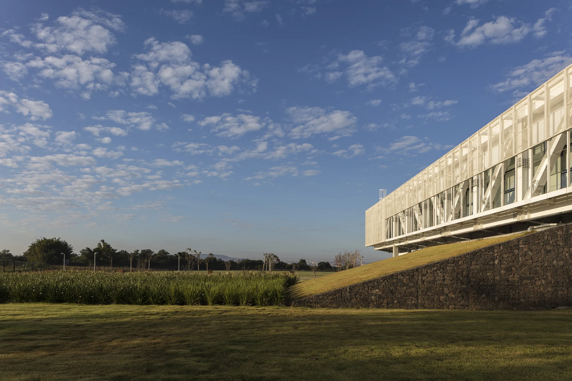 نمای شیشهای مجتمع فکومرسیو با معماری مدرن و پایدار