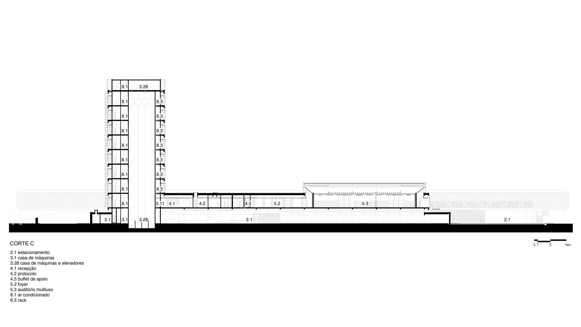 آتریوم مرکزی مجتمع فکومرسیو با طراحی مینیمال و سقف بلند