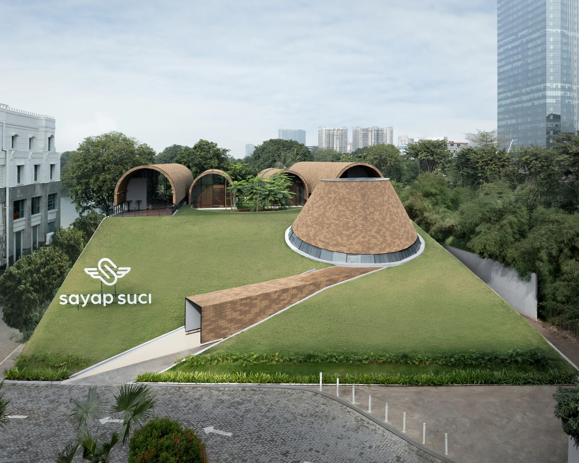 نمای سبز رستوران SS Garden با معماری مدرن و پایدار