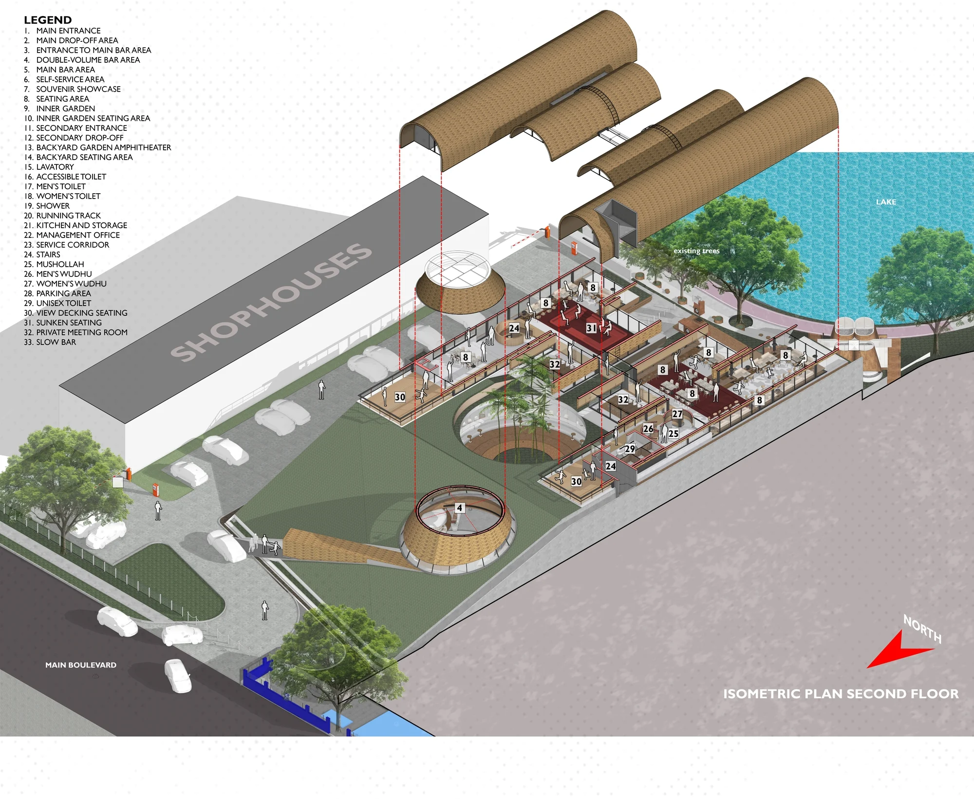 نمای خارجی رستوران SS Garden با متریال‌های سبز و پایدار