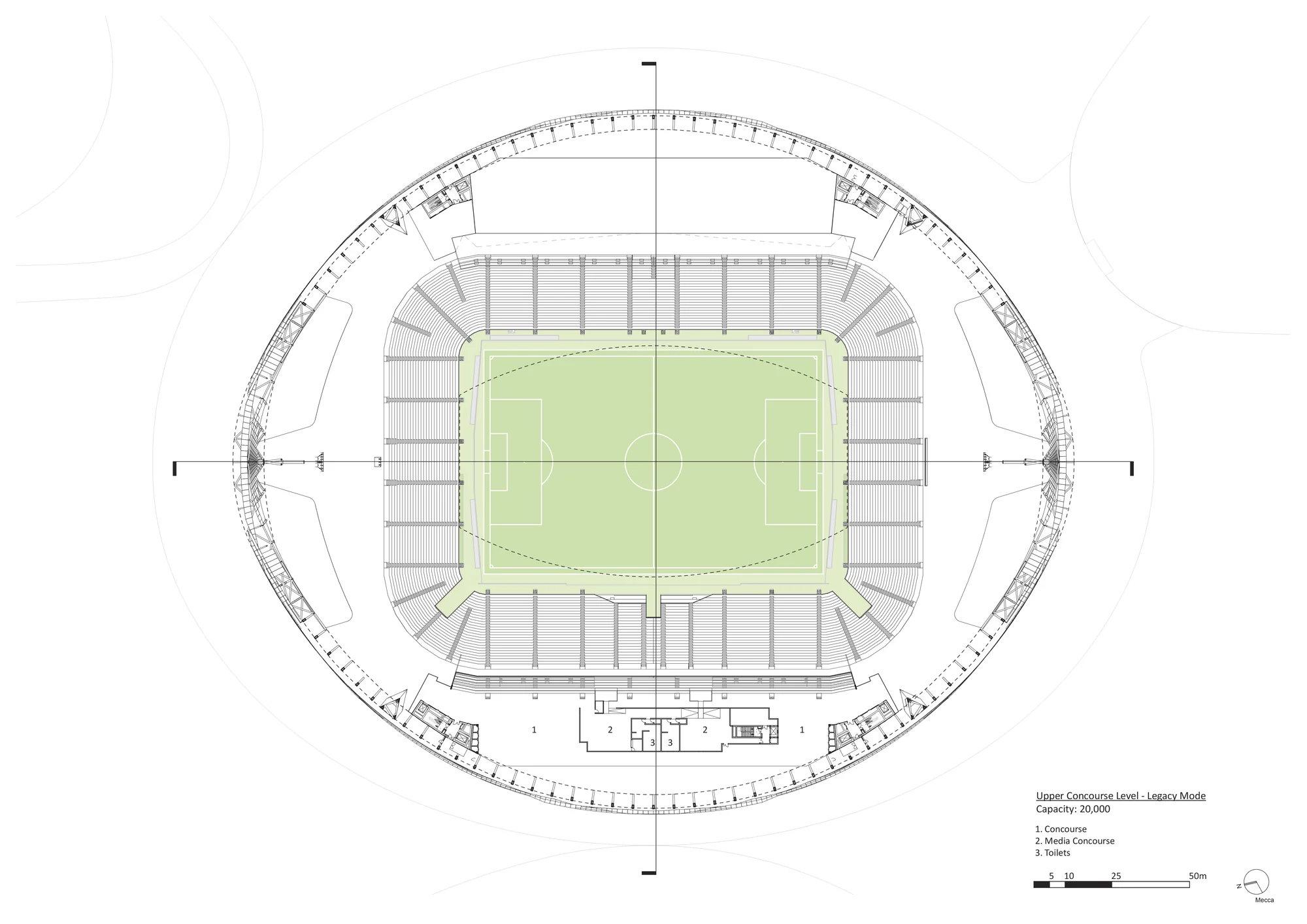 فضای داخلی استادیوم الجنوب با طراحی خلاقانه و نور طبیعی