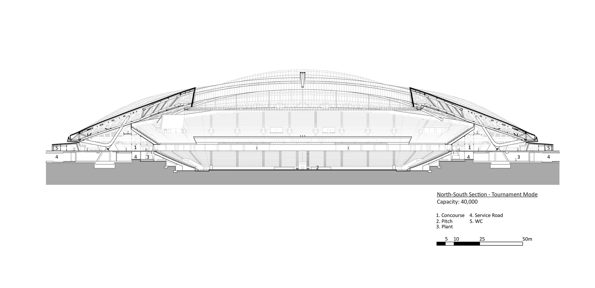 فضای داخلی استادیوم الجنوب با پلان باز و دکوراسیون مدرن