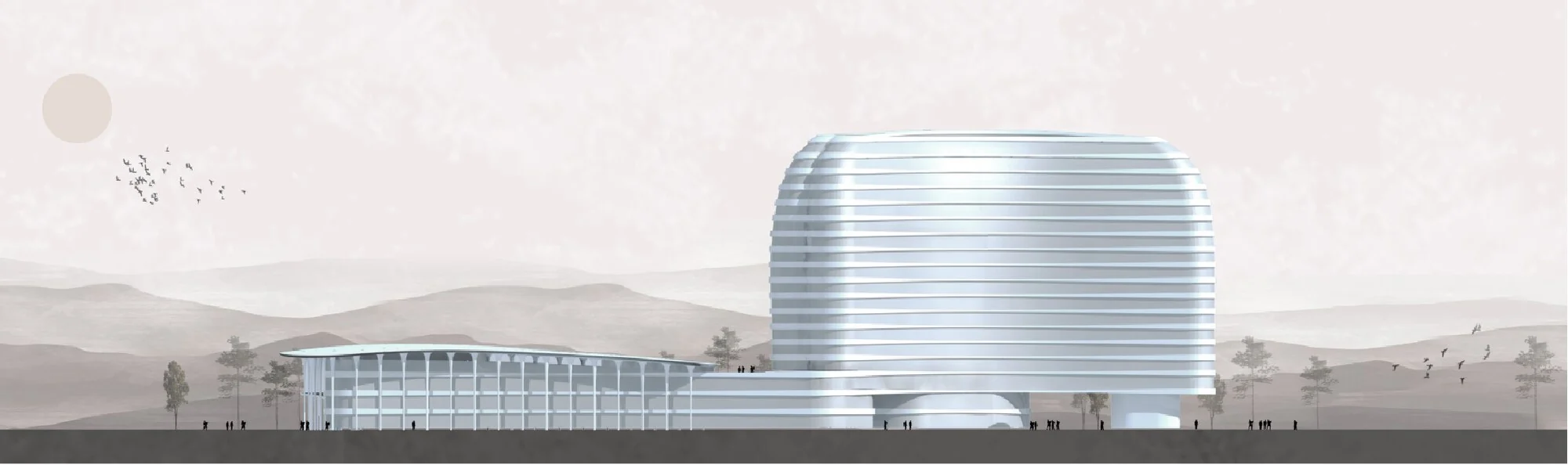 نمای خارجی بیمارستان تونگلو با طراحی UAD و متریالهای فلزی