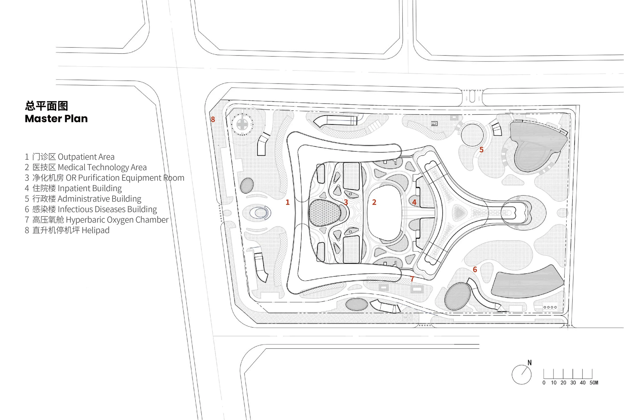نمای بیرونی بیمارستان تونگلو با معماری معاصر و نورپردازی