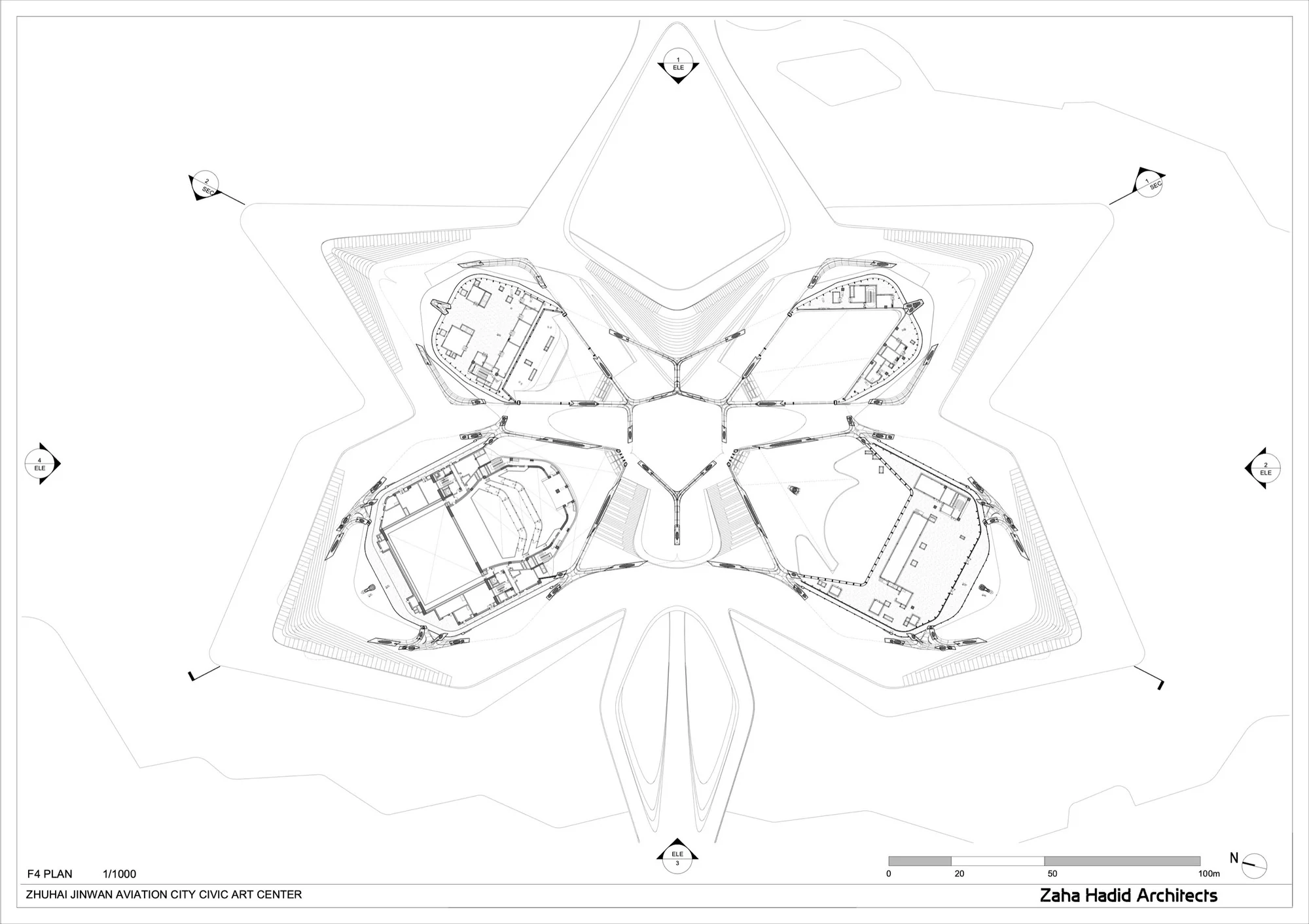 پلان معماری مرکز ژوهای جینوان با فضاهای باز و کاربردی