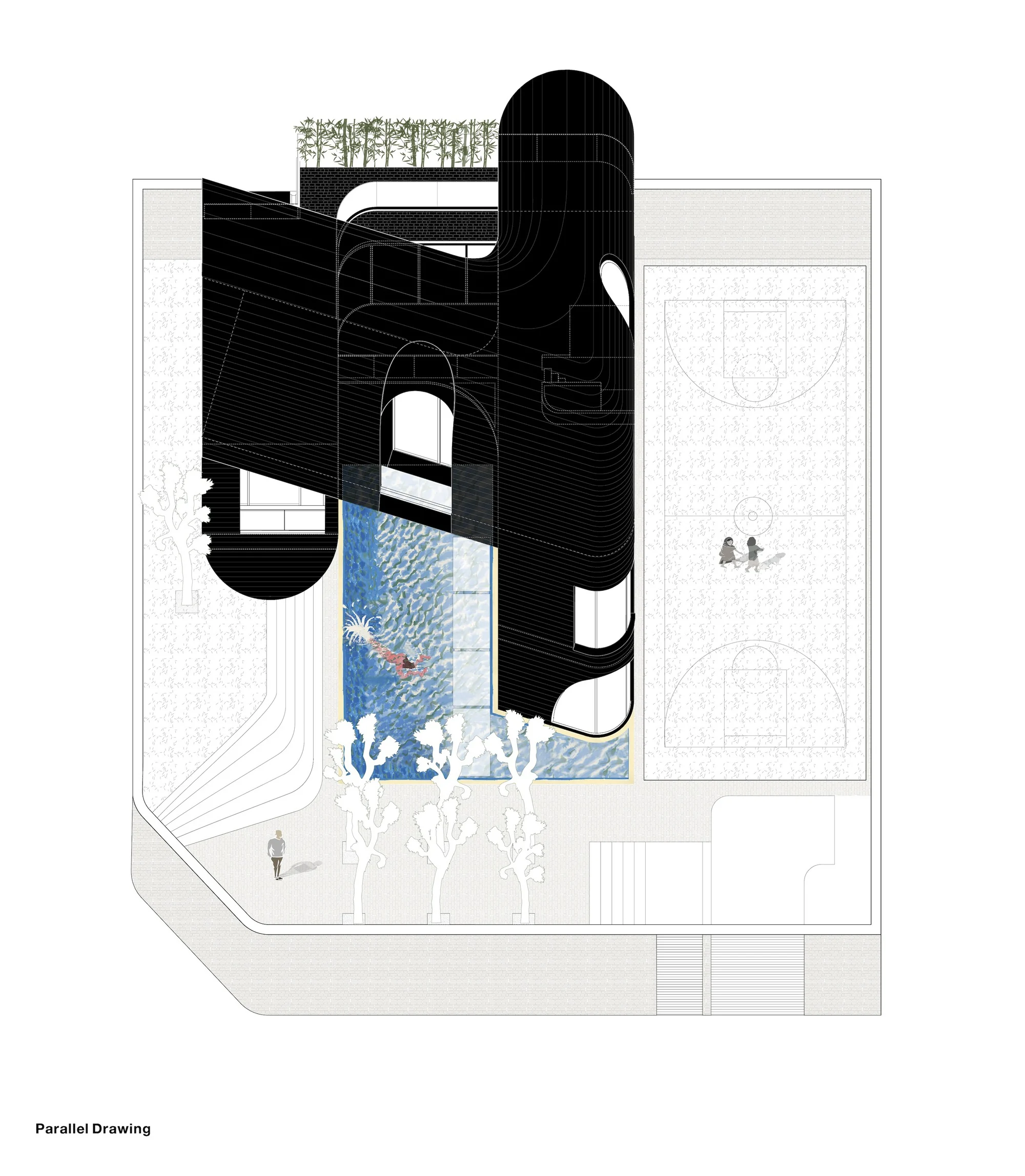 نمای بیرونی ویلا حیاط مرکزی با متریالهای پایدار