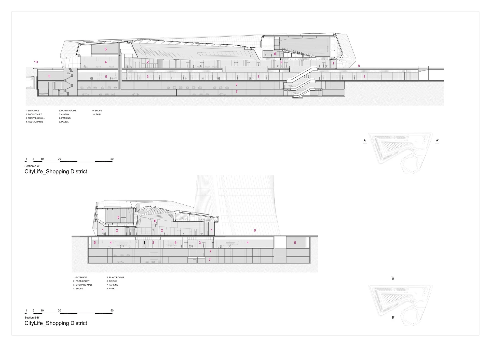 نمای پیا تسا منطقه خرید CityLife با معماری شهری