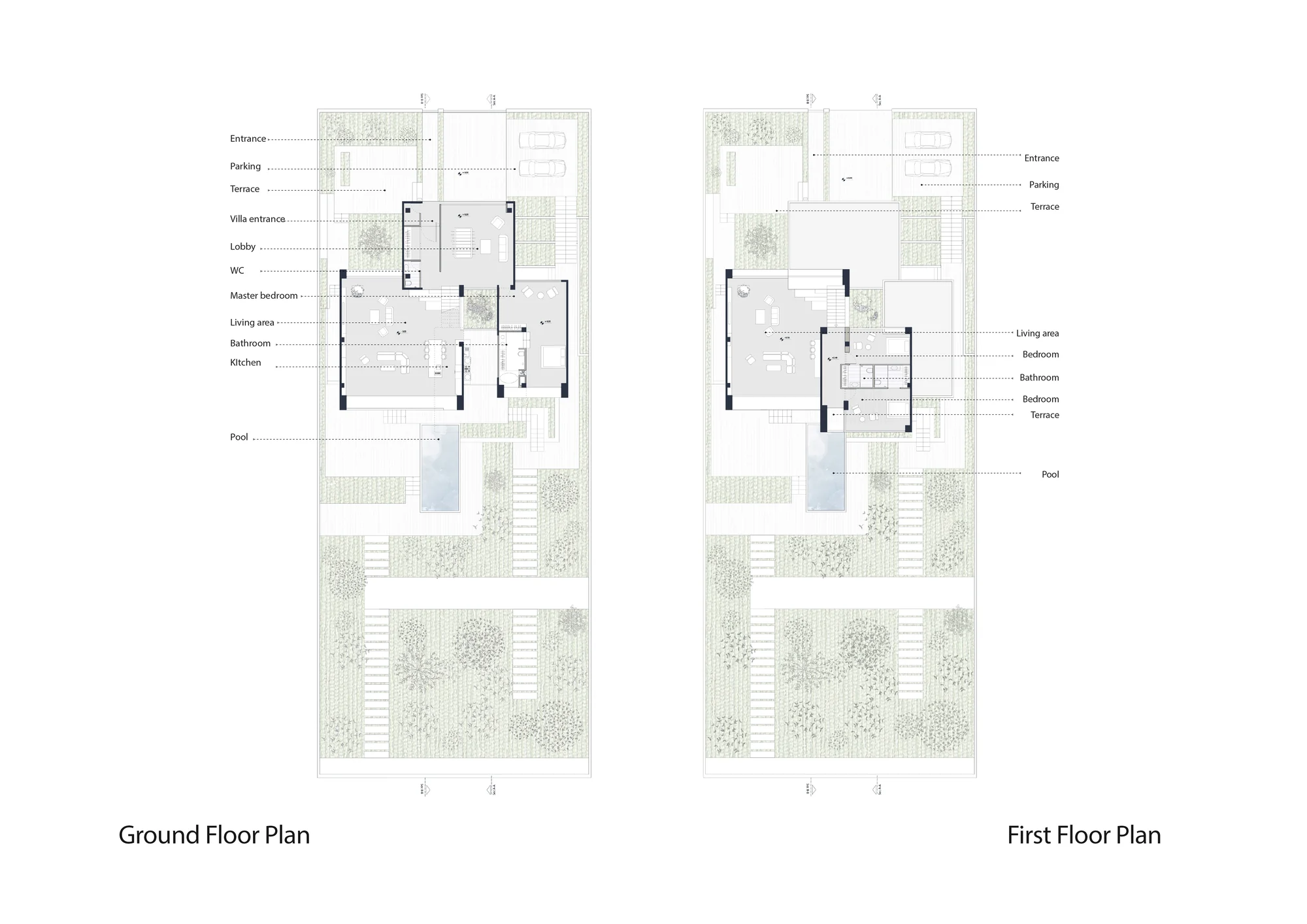 نمای آجری ویلا باغ شهر با معماری معاصر