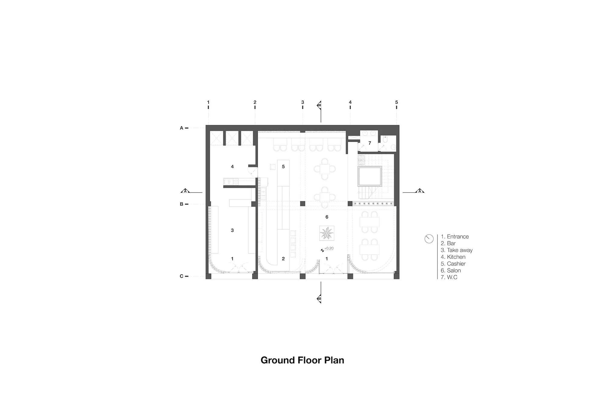 نمای آتریوم تالار غذای تترا با معماری معاصر