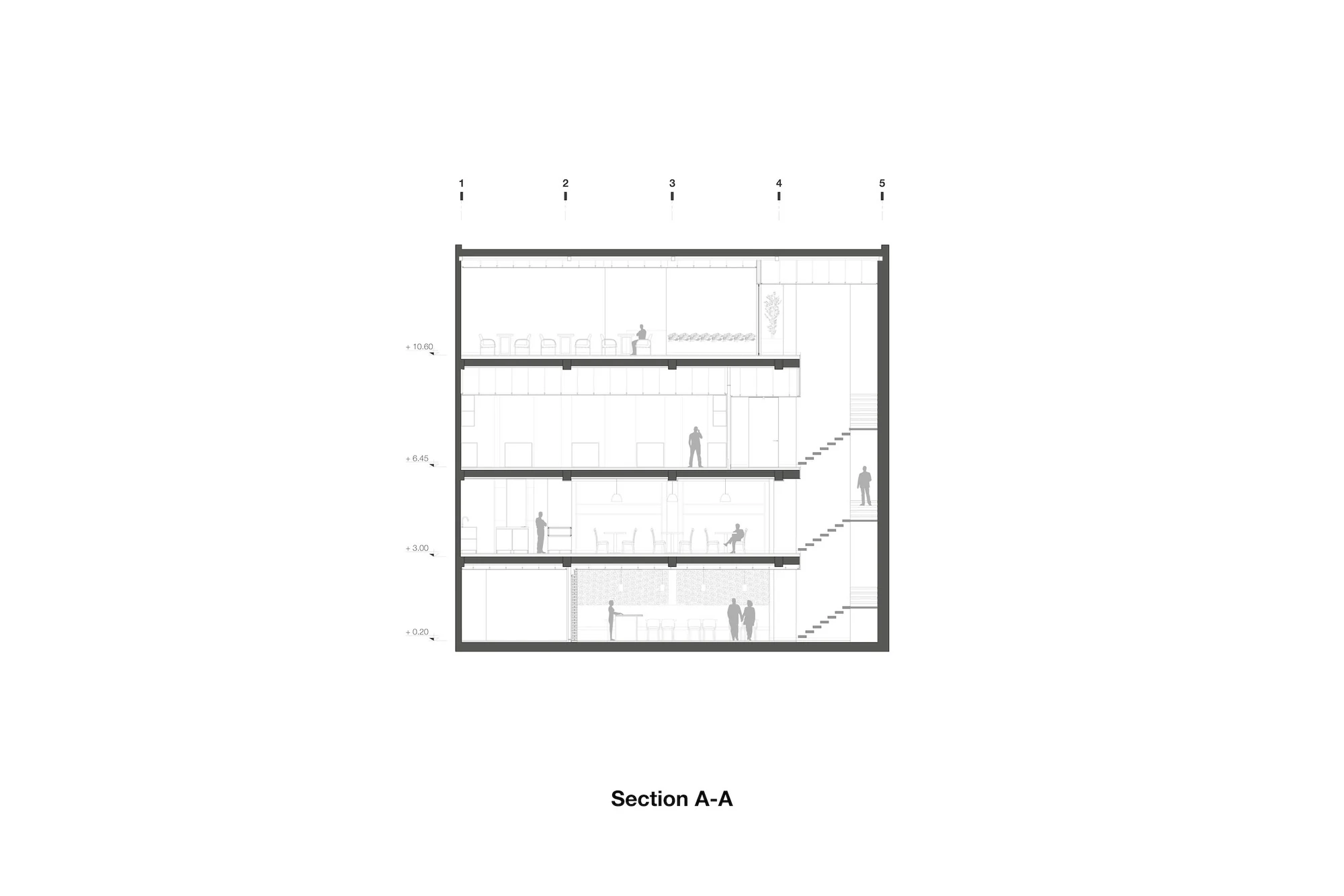 فضای داخلی تالار غذای تترا با طراحی مینیمال