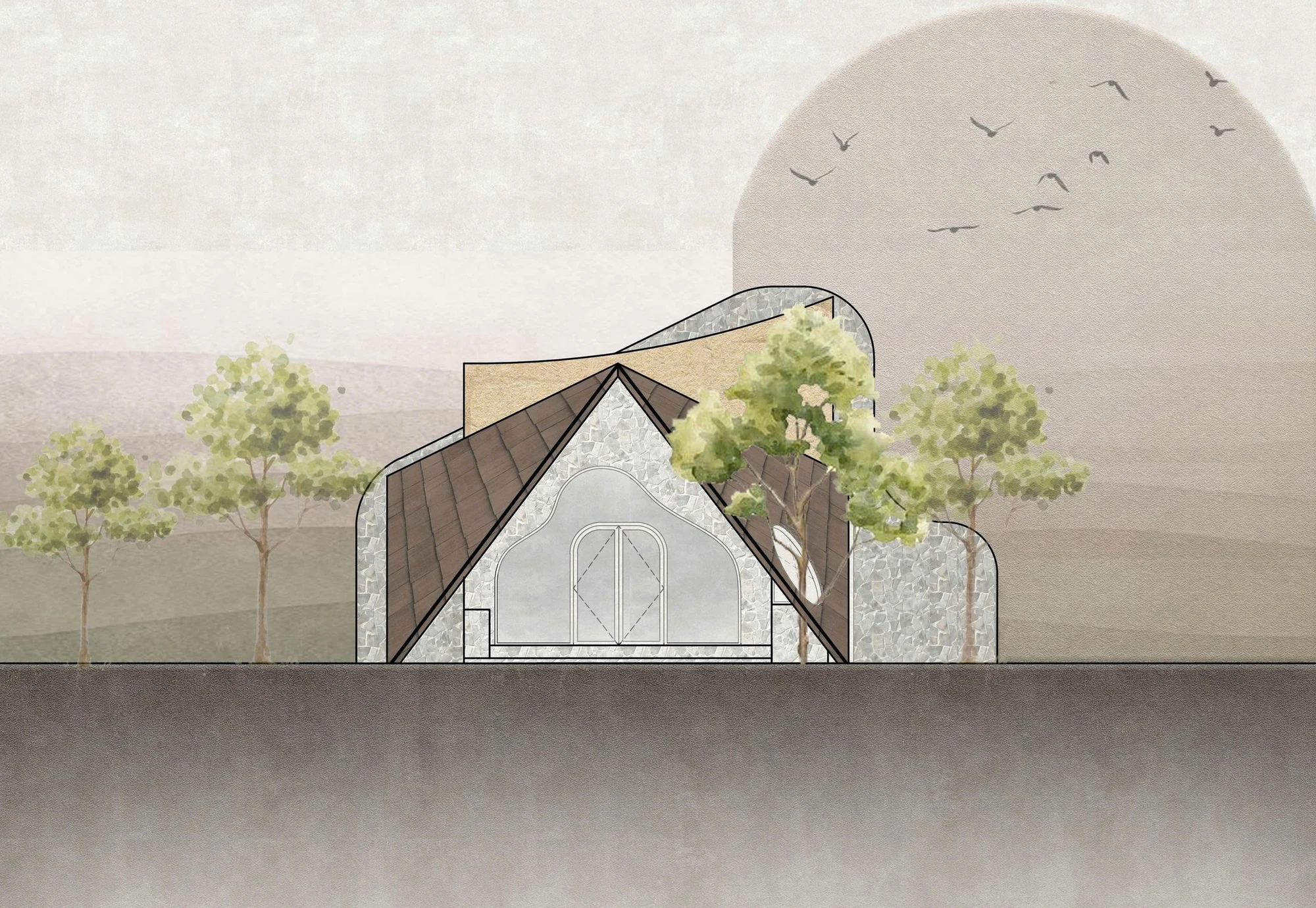 پلان معماری کافه ۱۹۹۹ اس با نورپردازی